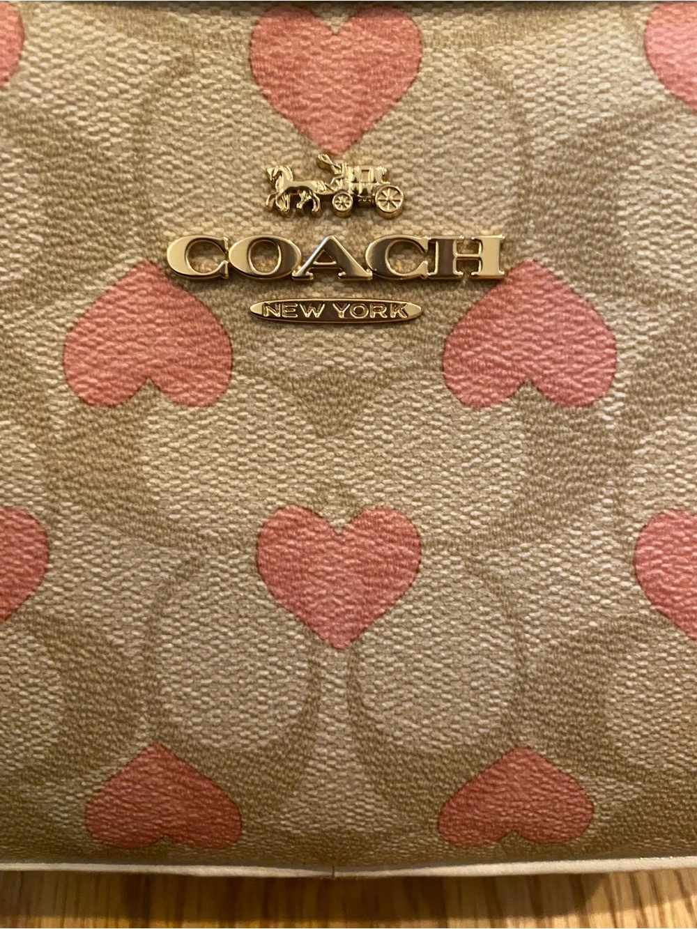 Coach Pink Heart Signature Crossbody Bag with Gold Logo